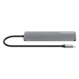 MANHATTAN USB-C 7in1 priklopna postaja, 1xHDMI, 2xUSB-C, 2xUSB, bralnik kartic SD, siva
