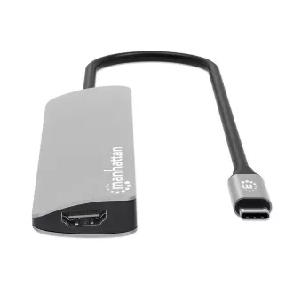 MANHATTAN USB-C 7in1 priklopna postaja, 1xHDMI, 2xUSB-C, 2xUSB, bralnik kartic SD, siva