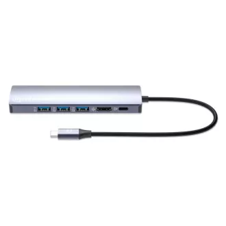 MANHATTAN Priključna postaja USB-C 6in1, 1xHDMI, 1xUSB-C, 3xUSB, 1xRJ45, siva