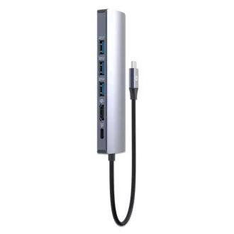 MANHATTAN Priključna postaja USB-C 6in1, 1xHDMI, 1xUSB-C, 3xUSB, 1xRJ45, siva