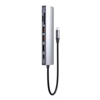 MANHATTAN USB-C 7in1 priklopna postaja, 1xHDMI, 1xUSB-C, 2xUSB, 1xRJ45, bralnik kartic SD, siva