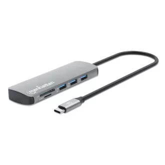 MANHATTAN Priključna postaja USB-C 9v1, 1xHDMI, 2xUSB-C, 3xUSB, 1xRJ45, bralnik kartic SD, siva