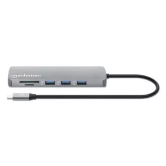 MANHATTAN Priključna postaja USB-C 9v1, 1xHDMI, 2xUSB-C, 3xUSB, 1xRJ45, bralnik kartic SD, siva