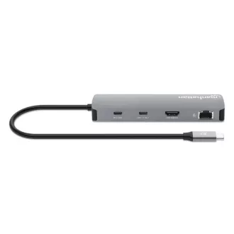 MANHATTAN Priključna postaja USB-C 9v1, 1xHDMI, 2xUSB-C, 3xUSB, 1xRJ45, bralnik kartic SD, siva
