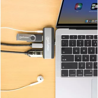MANHATTAN Priključna postaja USB-C 4v1, 1xHDMI, 1xUSB-C, 1xUSB, 1x3,5 mm, siva