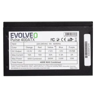 EVOLVEO Pulse 400ATX, napajalnik 400 W, ATX, tih, v razsutem stanju, 3-letna garancija, črn