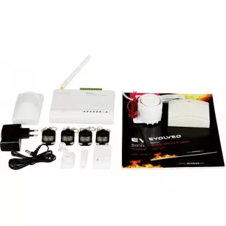 EVOLVEO Sonix - brezžični alarm GSM (4 daljinski upravljalniki, senzor gibanja PIR, senzor vrat/oken, zunanji zvočnik, Android/iPhone)