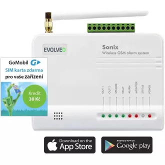 EVOLVEO Sonix - brezžični alarm GSM (4 daljinski upravljalniki, senzor gibanja PIR, senzor vrat/oken, zunanji zvočnik, Android/iPhone)