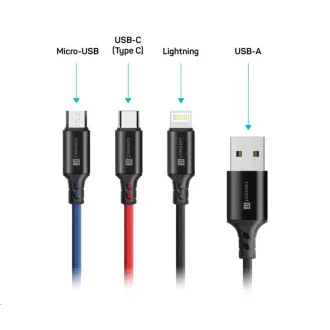CONNECT IT Wirez 3v1 USB-C & Micro USB & Lightning, 1, 2 m