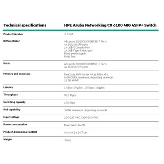 HPE Aruba Networking CX6100 48G 4SFP  Switch RENEW JL676A