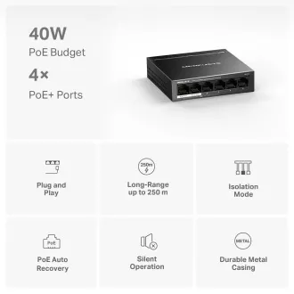 MERCUSYS stikalo MS106LP (6x100Mbps, 4xPoE , 40W, brez ventilatorja)