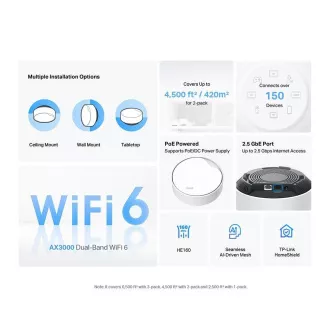 TP-Link Deco X50-PoE (3-pack) WiFi6 Mesh (AX3000, 2, 4GHz/5GHz, 1x2, 5GbELAN/WAN, 1xGbELAN/WAN, 1xPoE)