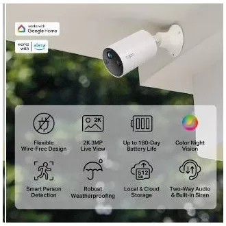 TP-Link Tapo C410 zunanja kamera (3MP, 2K QHD, 1296p, IR 9m, WiFi, micro SD kartica, IP65)