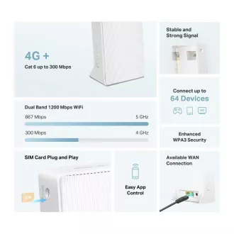 Mercusys MB230-4G WiFi5 usmerjevalnik (AC1200, 4G LTE Cat6, 2, 4GHz/5GHz, 1xGbE LAN/WAN, 1xGbE LAN, 1xnanoSIM)