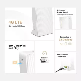 Mercusys MB112-4G WiFi4 usmerjevalnik (N300, 4G LTE, 2, 4GHz, 1x100Mb/s LAN/WAN, 1x100Mb/s LAN, 1xnanoSIM)