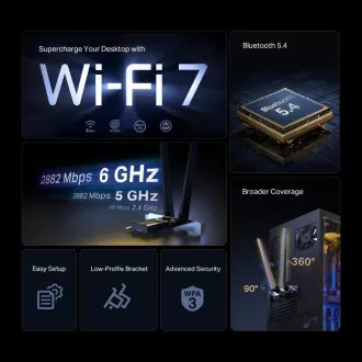 TP-Link Archer TBE400E WiFi7 PCIe adapter (BE6500, 2, 4GHz/5GHz/6GHz, Bluetooth5.4)