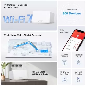 MERCUSYS Halo H47BE(2 paketa) WiFi7 Mesh (BE9300, 2, 4GHz/5GHz/6GHz, 3x2, 5GbELAN/WAN)