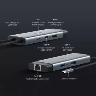 TP-Link UH6120C USB-C vozlišče 6v1 (2xUSB3.2Gen1, 1xUSB-C3.2Gen1, 1xGbE, 1xHDMI, PD 100W)