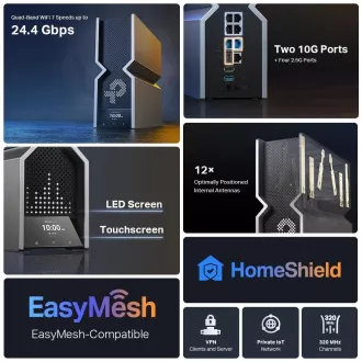 Usmerjevalnik TP-Link Archer BE900 OneMesh/EasyMesh WiFi7(BE24000, 2, 4GHz/5GHz/6GHz, 1x10GbELAN/WAN, 1xSFP /10GbEWAN/LAN, 4x2, 5GbE)