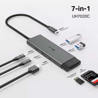 TP-Link UH7020C USB-C vozlišče 7v1 (2x USB3.2Gen1, 1xUSB-C3.2Gen1, 1xHDMI, 1xSD, 1xmicroSD, PD 100W)