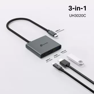 TP-Link UH3020C USB-C vozlišče 3v1 (1xUSB3.2Gen1, 1xUSB-C3.2Gen1, 1xHDMI, PD 100W)