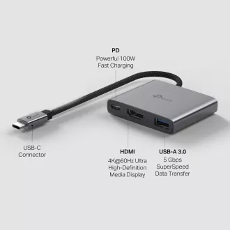 TP-Link UH3020C USB-C vozlišče 3v1 (1xUSB3.2Gen1, 1xUSB-C3.2Gen1, 1xHDMI, PD 100W)