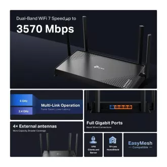 Usmerjevalnik TP-Link Archer BE220 EasyMesh WiFi7 (BE3600, 2, 4GHz/5GHz, 1xGbEWAN, 4xGbELAN)