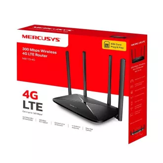 Usmerjevalnik MERCUSYS MB115-4G WiFi4 (N300, 4G LTE, 2, 4GHz, 1x100Mb/s LAN/WAN, 3x100Mb/s LAN, 1xnanoSIM)