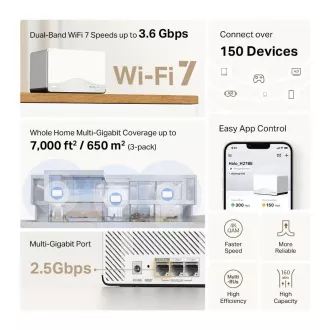 MERCUSYS Halo H27BE(3-pack) WiFi7 Mesh (BE3600, 2, 4GHz/5GHz, 1x2, 5GbELAN/WAN, 2xGbELAN/WAN)