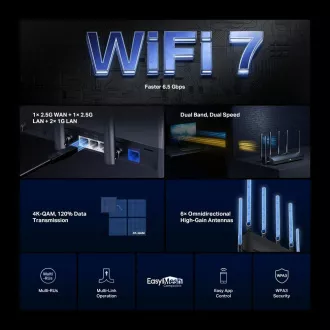 Usmerjevalnik MERCUSYS MR37BE EasyMesh WiFi7 (BE6500, 2, 4GHz/5GHz, 1x2, 5GbEWAN, 1x2, 5GbELAN, 2xGbE)