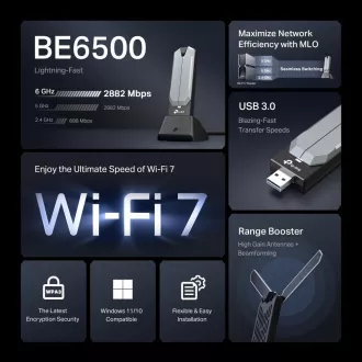 TP-Link Archer TBE400UH WiFi7 USB adapter (BE6500, 2, 4GHz/5GHz/6GHz, USB3.0)