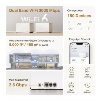 MERCUSYS Halo H85X(2-pack) WiFi6 Mesh (AX3000, 2, 4GHz/5GHz, 1x2, 5GbELAN/WAN, 2xGbELAN/WAN)