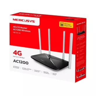 Mercusys MB135-4G WiFi5 usmerjevalnik (AC1200, 4G LTE, 2, 4GHz/5GHz, 1x100Mb LAN/WAN, 3x100Mb LAN, 1xnanoSIM)