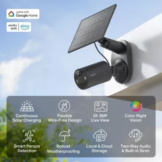 TP-Link Tapo C411 KIT zunanja kamera, sončna plošča (3MP, 2K QHD, 1296p, IR 9m, WiFi, micro SD kartica, IP65)