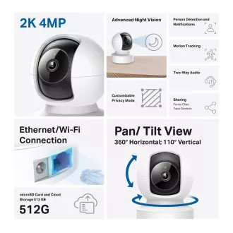 TP-Link Tapo C222 domača notranja kamera, (4MP, 2K QHD 1440p, IR 12m, WiFi, 1x100Mb/s, micro SD kartica)