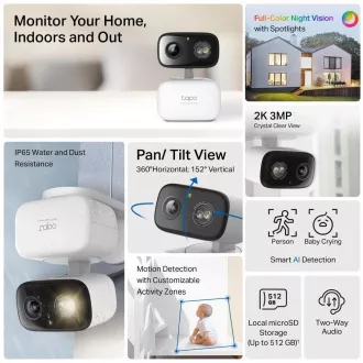 TP-Link Tapo C216 zunanja kamera (3 MP, 2K 1296p, IR 12m, WiFi, micro SD kartica)