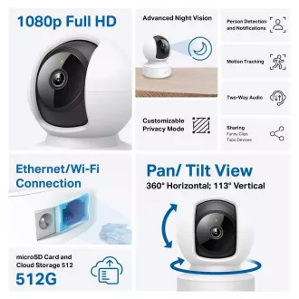 TP-Link Tapo C202 domača/notranja kamera, (2MP, Full HD 1080p, IR 12m, WiFi, 1x100Mbps, microSD)