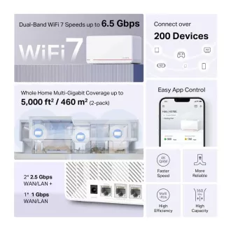 MERCUSYS Halo H37BE(2 paketa) WiFi7 Mesh (BE6500, 2, 4GHz/5GHz, 2x2, 5GbELAN/WAN, 1xGbELAN/WAN)