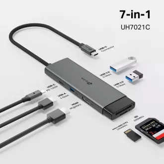 TP-Link UH7021C USB-C vozlišče 7v1 (3x USB3.2Gen1, 1xUSB-C3.2Gen1, 1xHDMI, 1xSD, 1xmicroSD, PD 100W)