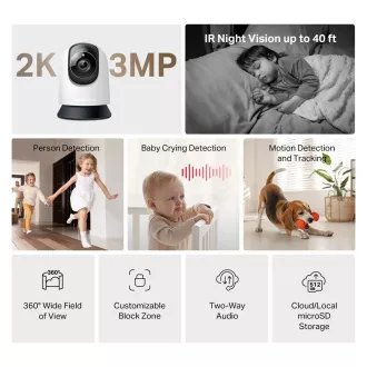 Domača/notranja kamera MERCUSYS MC210 (3 MP, 2K, 1296p, IR 12m, WiFi, microSD)