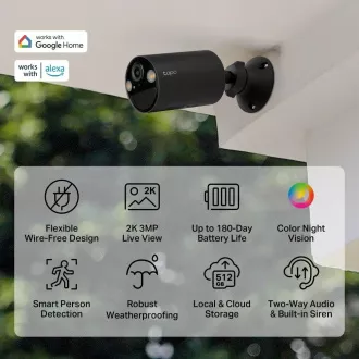 TP-Link Tapo C411 zunanja kamera (3MP, 2K QHD, 1296p, IR 9m, WiFi, micro SD kartica, IP65)