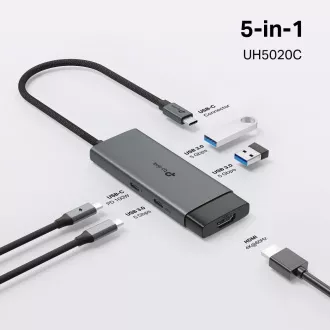 TP-Link UH5020C USB-C vozlišče 5v1 (2x USB3.2Gen1, 2xUSB-C3.2Gen1, 1xHDMI, PD 100W)