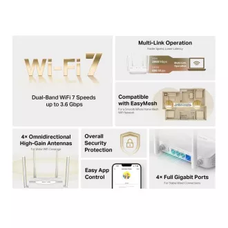 Usmerjevalnik MERCUSYS MR25WBE EasyMesh WiFi7 (BE3600, 2, 4GHz/5GHz, 1xGbEWAN, 3xGbELAN)