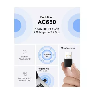 MERCUSYS MA20NB WiFi5 USB nano adapter (AC650, 2, 4GHz/5GHz, Bluetooth5.0, USB2.0)