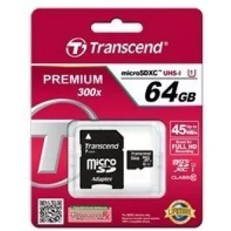 TRANSCEND MicroSDXC 64 GB Premium, razred 10 UHS-I 400x (R:85/W:35 MB/s)   adapter
