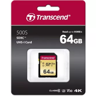TRANSCEND SDXC kartica 64GB 500S, UHS-I U3 V30 (R:95/W:50 MB/s)