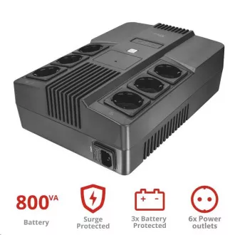 UPS TRUST Maxxon 800VA s 6 standardnimi stenskimi vtičnicami UPS TRUST Maxxon 800VA s 6 standardnimi stenskimi vtičnicami