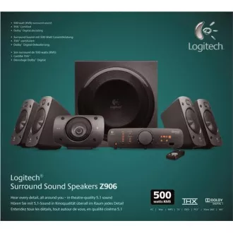 Zvočniki Logitech Z906 Sistem 5.1 prostorskega zvoka za domači kino Zvočniki Logitech Z906 Sistem 5.1 prostorskega zvoka za domači kino