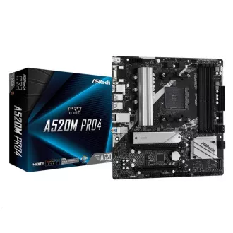 ASRock MB Sc AM4 A520M PRO4, AMD A520, 4xDDR4, HDMI, DP