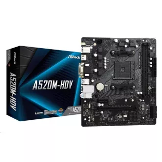 ASRock MB Sc AM4 A520M-HDV, AMD A520M, 2xDDR4, HDMI, DVI